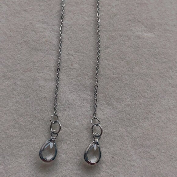 Handmade Silver Crystal Teardrop Threader Earrings - Picture 4 of 4